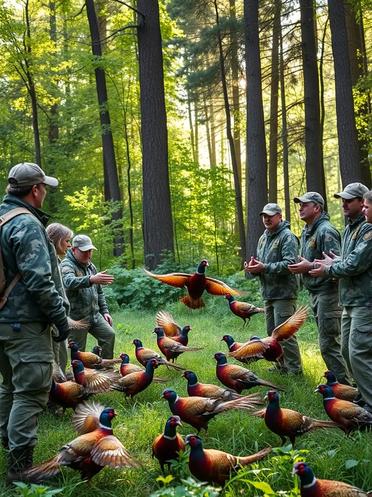 A team of conservationists releasing young wildlife into a protected natural area, symbolizing renewal and ecological health.